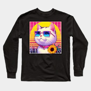 retro anime cyber cat Long Sleeve T-Shirt